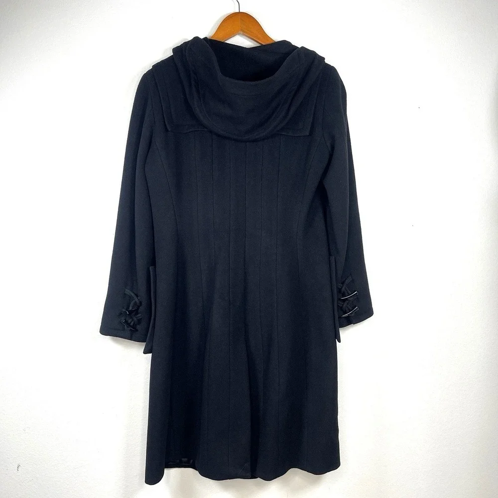 Etcetera Warm Wool Cashmere Blend Hooded Toggle Over Coat Size‎ 8 Black EUC